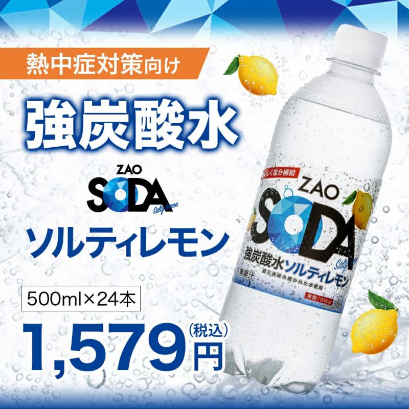 熱中症対策向け強炭酸水 ZAO SODA ソルティレモン 500ml × 24 本