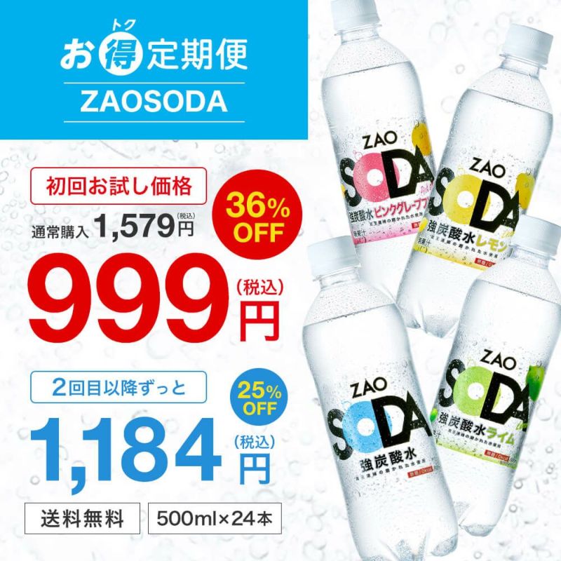 【お得定期便】強炭酸水ZAO SODA 500ml×24本の通販商品(送料無料)の画像