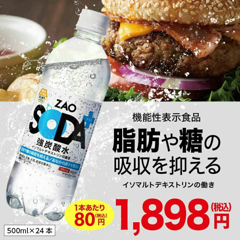 脂肪や糖の吸収を抑える無糖強炭酸水ZAO SODAプラス 500ml×24本(プレーン)の通販商品(送料無料)の画像